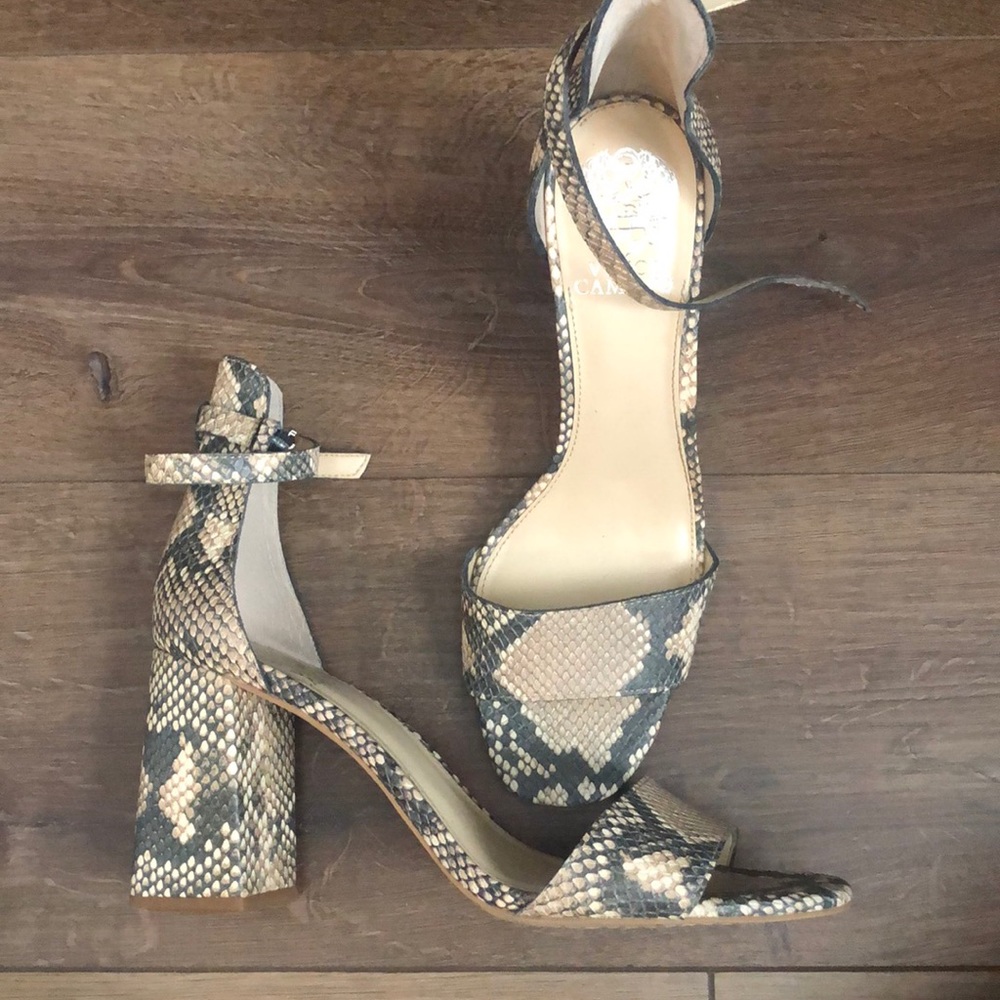 Vince Camuto snake print block heels